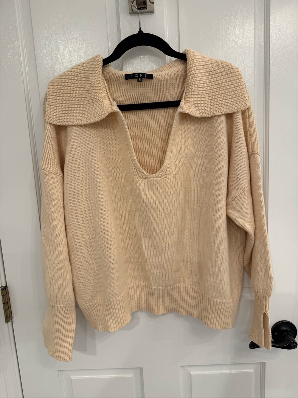 Fore Cream U-Neck Collar Knit Sweater